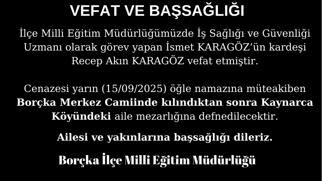 VEFAT VE BAŞSAĞLIĞI